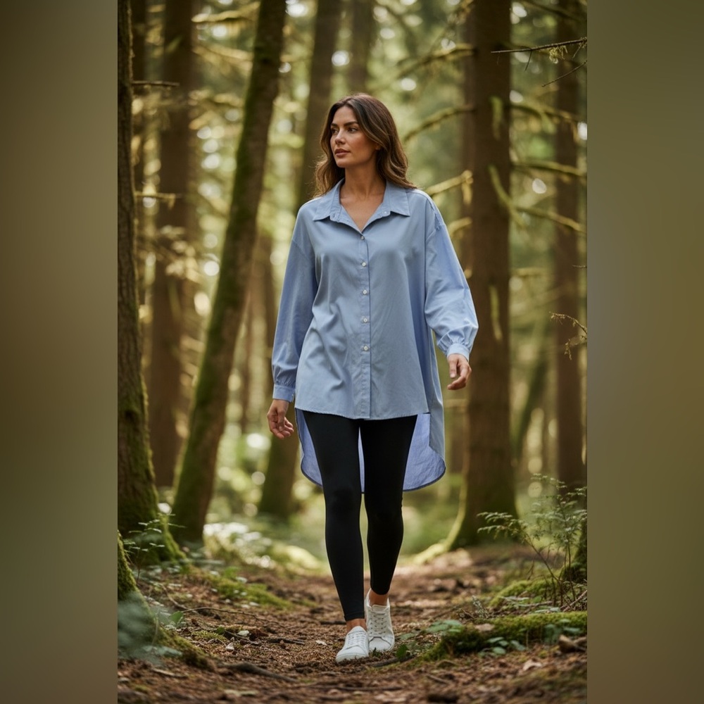 Women's Blue Button-Up Tunic Top